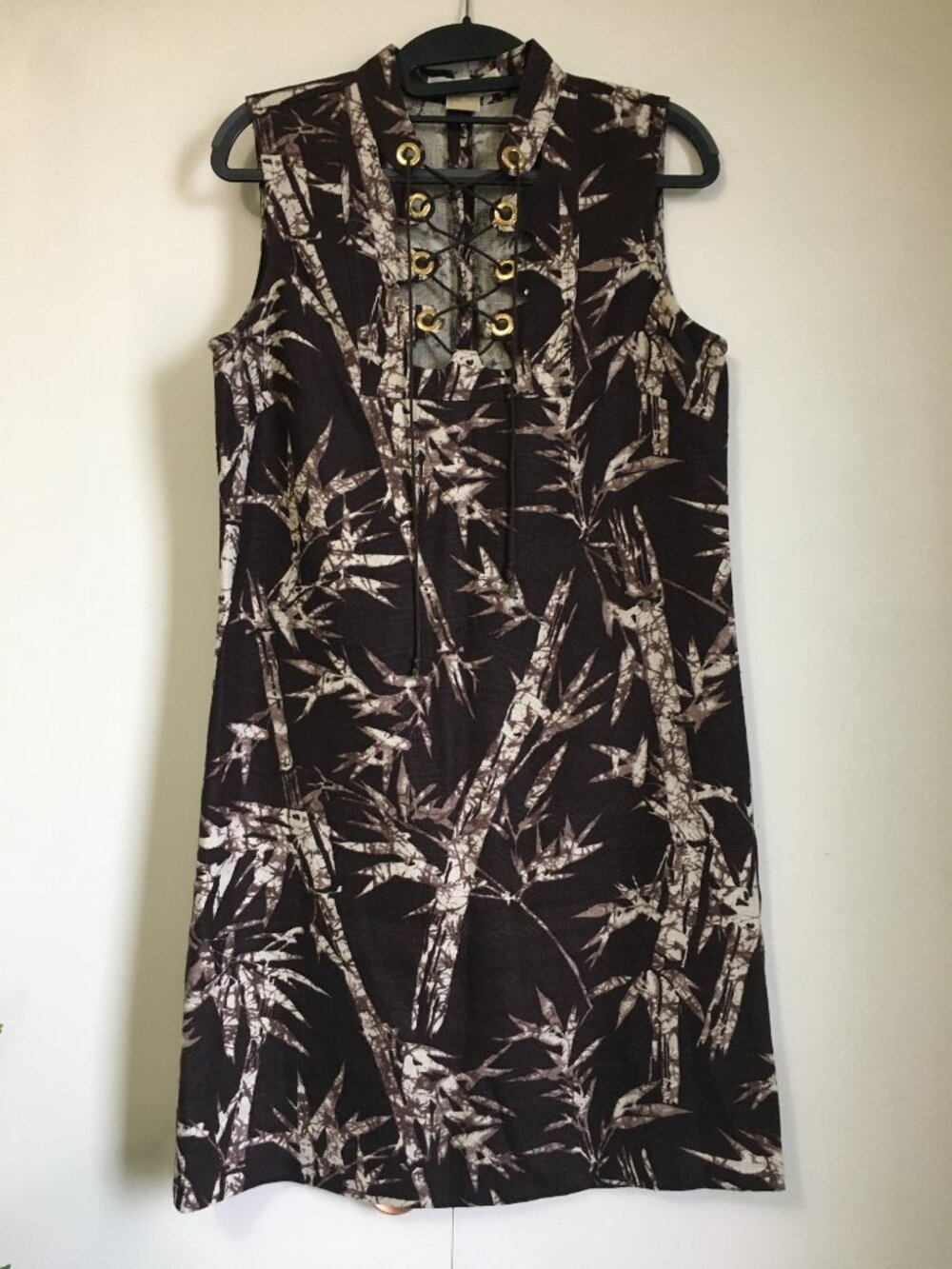 Cross Tie Bamboo Batik Print 100% Linen Michael Kors Sleeveless Dress - 4